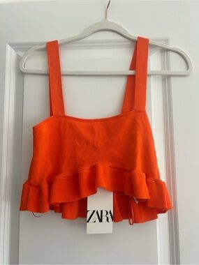 ZARA Bright Orange Ruffle Cropped Camisole